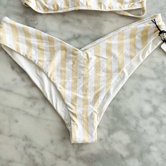 WeWoreWhat Leigh Bikini Top White/Shortbread Macro Stripe Delilah Bottom S/M - Picture 2 of 7
